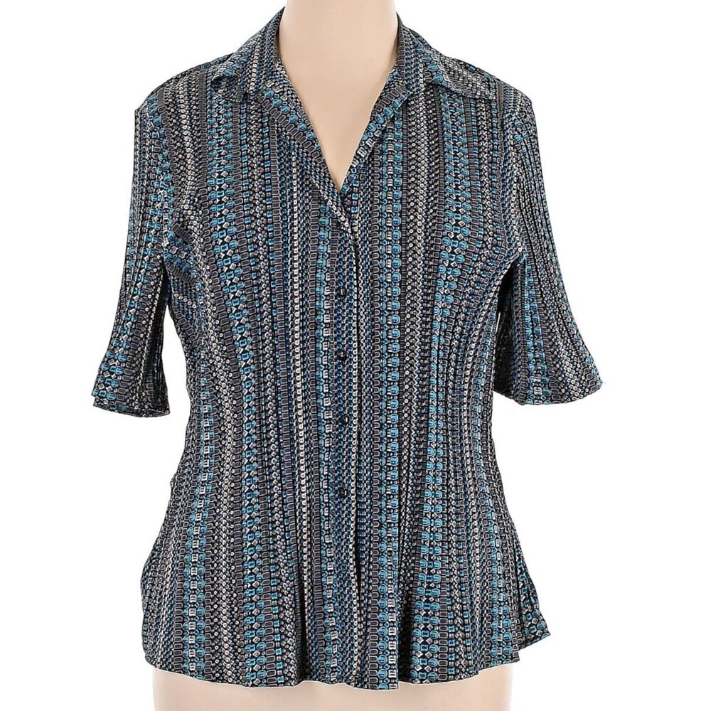 Apt. 9 Women’s Black Pebble Print Short Sleeve Button Up Stretch Blouse Size 1X
